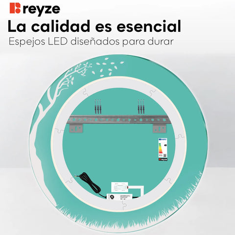 Espejo LED Redondo | Botón táctil | Luz blanca neutra - Reyze Seria Good Vibes Model 8