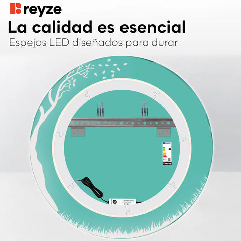 Espejo LED Redondo | Control por interruptor de pared | Luz blanca neutra - Reyze Seria Good Vibes Model 8