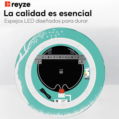 Espejo LED Redondo | Botones táctiles | Función antivaho | Luz blanca fría - Reyze Seria Good Vibes Model 8