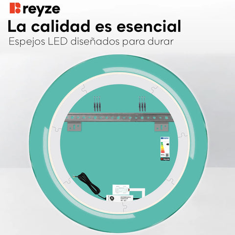 Espejo LED Redondo | Botón táctil | Luz blanca neutra - Reyze Seria Minimal Model 2