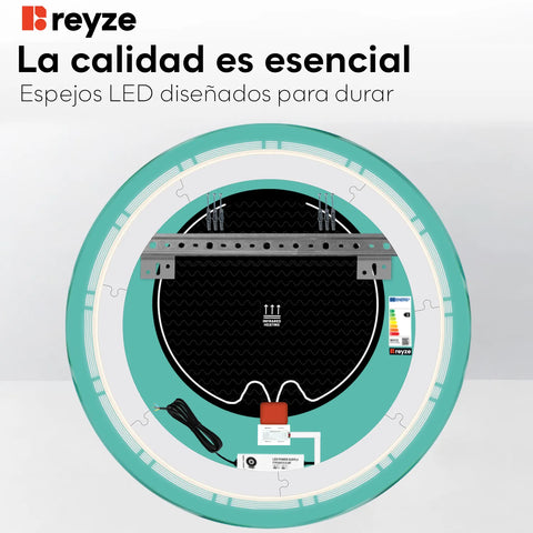 Espejo LED Redondo | Botones táctiles | Función antivaho | Luz blanca fría - Reyze Seria Minimal Model 3