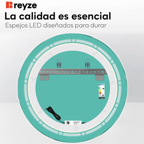 Espejo LED Redondo | Control por interruptor de pared | Luz blanca cálida - Reyze Seria Minimal Model 3