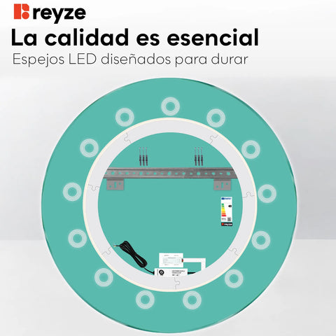 Espejo LED Redondo | Botón táctil | Luz blanca neutra - Reyze Seria Minimal Model 4