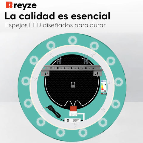 Espejo LED Redondo | Botones táctiles | Función antivaho | Luz blanca cálida - Reyze Seria Minimal Model 4