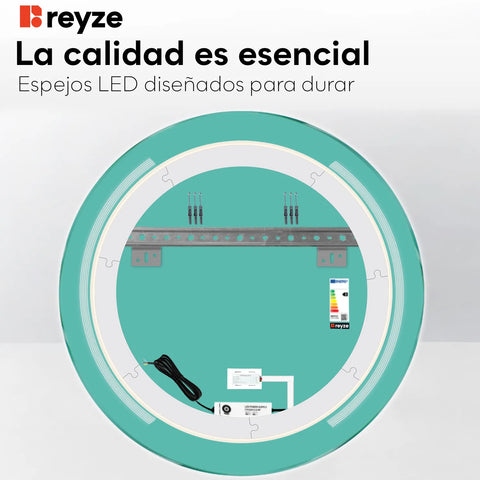 Espejo LED Redondo | Botón táctil | Luz blanca neutra - Reyze Seria Minimal Model 7