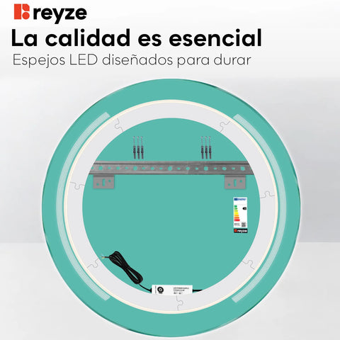 Espejo LED Redondo | Control por interruptor de pared | Luz blanca neutra - Reyze Seria Minimal Model 7