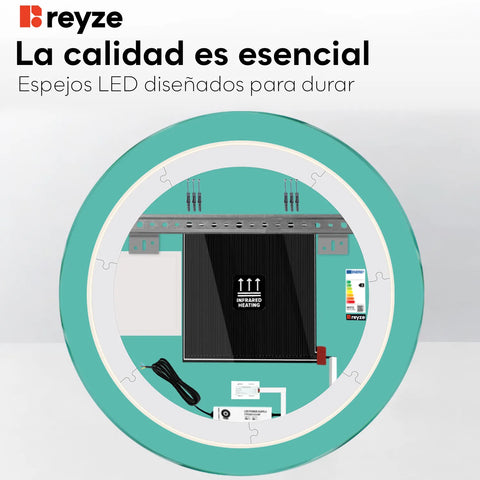 Espejo LED Redondo | Botones táctiles | Función antivaho | Temperatura de color ajustable - Reyze Seria Motivated Model 8