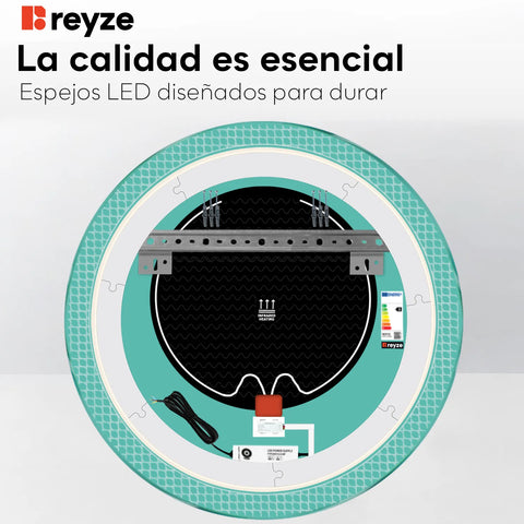 Espejo LED Redondo | Botones táctiles | Función antivaho | Temperatura de color ajustable - Reyze Seria Official Model 3