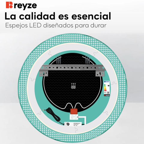Espejo LED Redondo | Botones táctiles | Función antivaho | Temperatura de color ajustable - Reyze Seria Official Model 6
