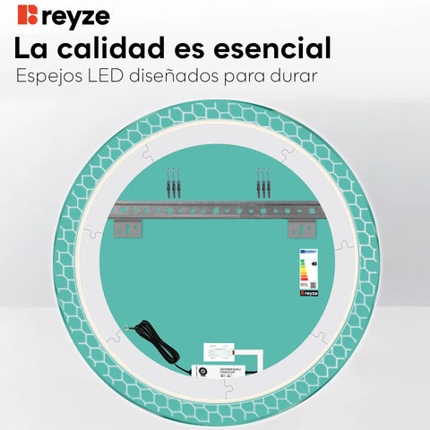 Espejo LED Redondo | Botón táctil | Luz blanca neutra - Reyze Seria Official Model 7