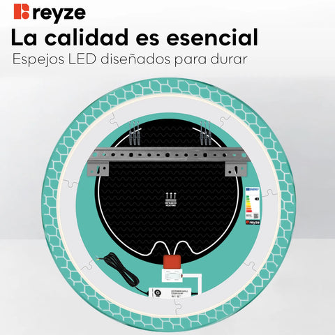 Espejo LED Redondo | Botones táctiles | Función antivaho | Luz blanca fría - Reyze Seria Official Model 7