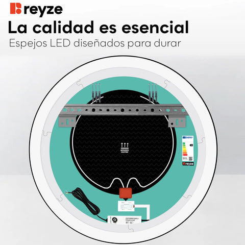 Espejo LED Redondo | Botones táctiles | Función antivaho | Temperatura de color ajustable - Reyze Seria Salono Model 8