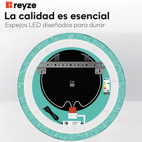 Espejo LED Redondo | Botones táctiles | Función antivaho | Luz blanca cálida - Reyze Seria Simetria Model 1