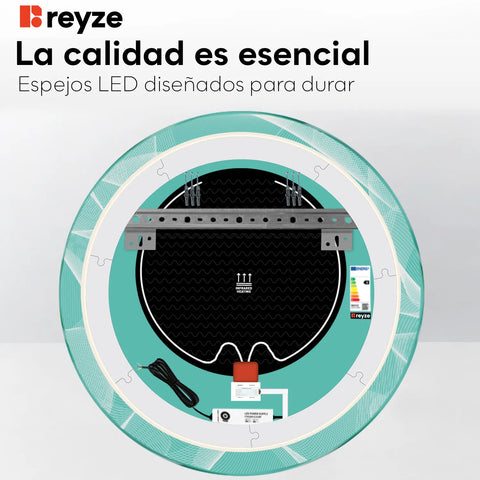 Espejo LED Redondo | Botones táctiles | Función antivaho | Luz blanca cálida - Reyze Seria Simetria Model 2