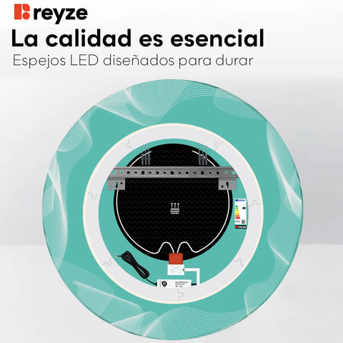 Espejo LED Redondo | Botones táctiles | Función antivaho | Luz blanca cálida - Reyze Seria Simetria Model 3