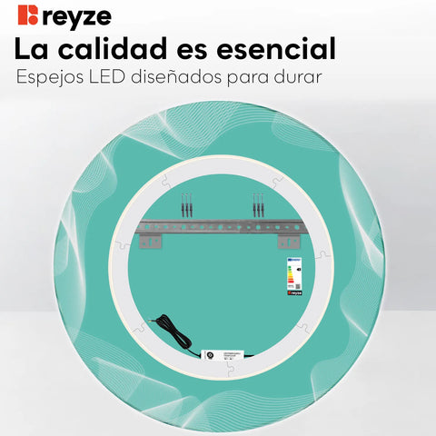 Espejo LED Redondo | Control por interruptor de pared | Luz blanca cálida - Reyze Seria Simetria Model 3