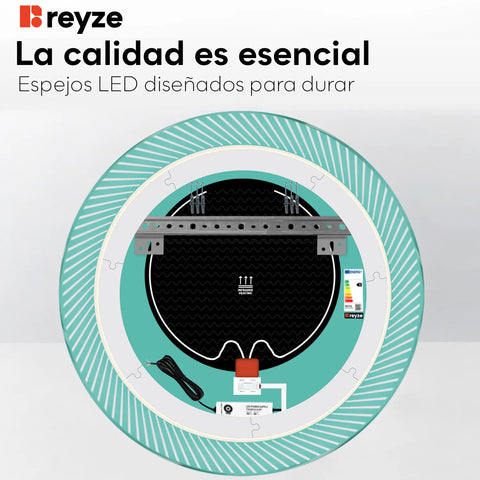 Espejo LED Redondo | Botones táctiles | Función antivaho | Luz blanca cálida - Reyze Seria Simetria Model 7