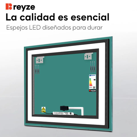 Espejo LED Cuadrado | Botón táctil | Luz blanca cálida - Reyze Seria Salono Model 1