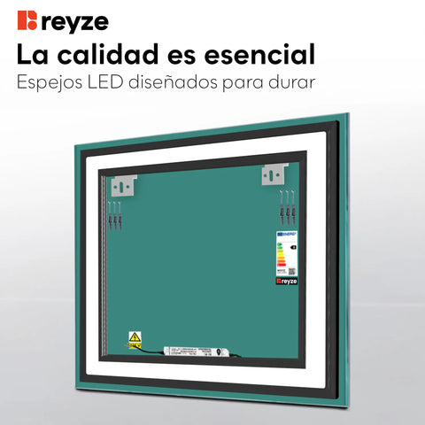 Espejo LED Cuadrado | Control por interruptor de pared | Luz blanca cálida - Reyze Seria Salono Model 1