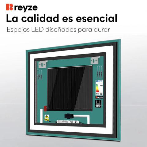 Espejo LED Cuadrado | Botones táctiles | Función antivaho | Luz blanca cálida - Reyze Seria Salono Model 3