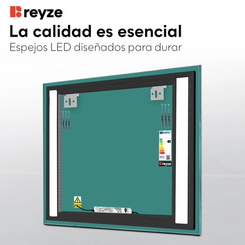 Espejo LED Cuadrado | Control por interruptor de pared | Luz blanca cálida - Reyze Seria Salono Model 5