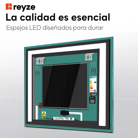 Espejo LED Cuadrado | Botones táctiles | Función antivaho | Temperatura de color ajustable - Reyze Seria Salono Model 6