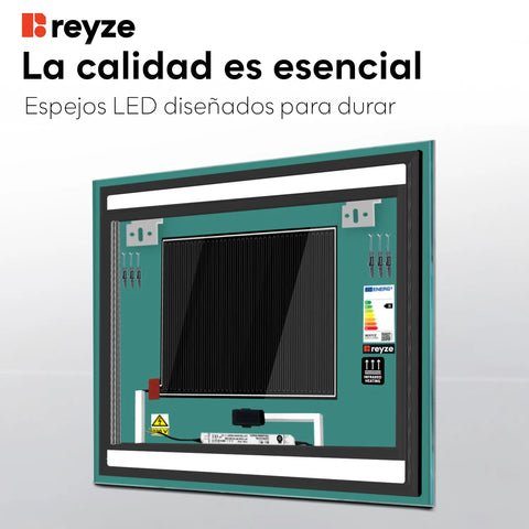 Espejo LED Cuadrado | Botones táctiles | Función antivaho | Temperatura de color ajustable - Reyze Seria Salono Model 7
