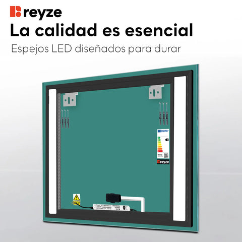 Espejo LED Cuadrado | Botón táctil | Luz blanca cálida - Reyze Seria Salono Model 8