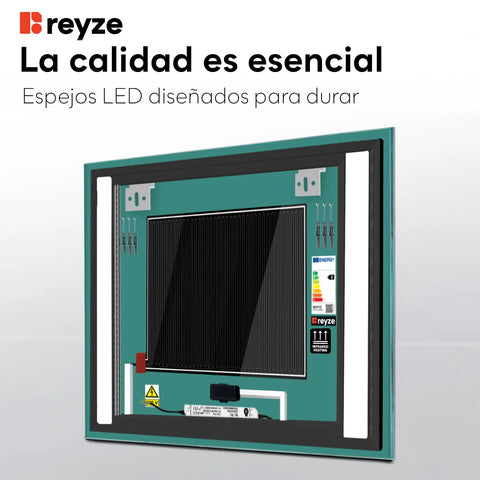 Espejo LED Cuadrado | Botones táctiles | Función antivaho | Temperatura de color ajustable - Reyze Seria Salono Model 8