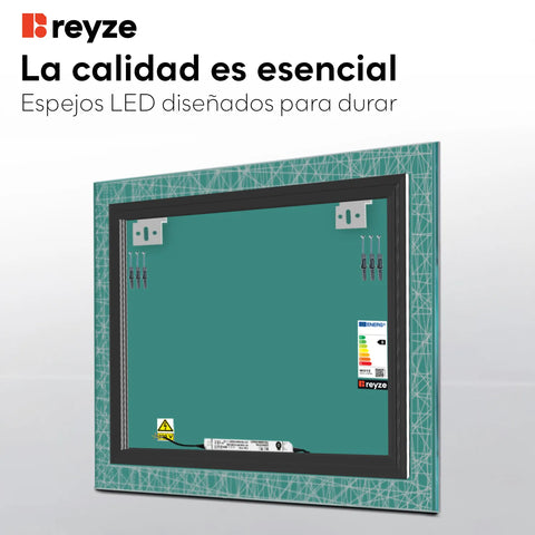 Espejo LED Cuadrado | Control por interruptor de pared | Luz blanca neutra - Reyze Seria Simetria Model 1
