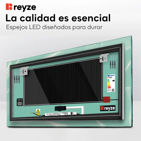 Espejo LED Rectangular | Botones táctiles | Función antivaho | Luz blanca cálida - Reyze Seria Simetria Model 2