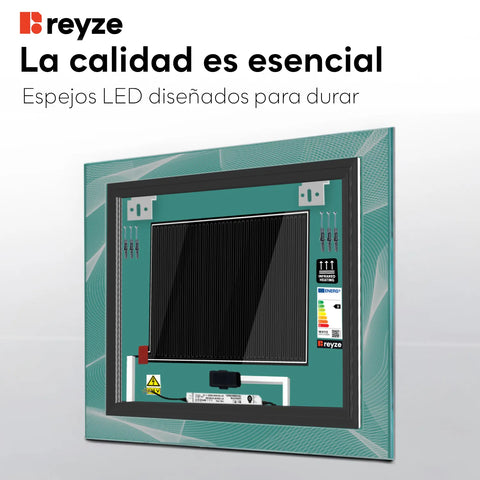 Espejo LED Cuadrado | Botones táctiles | Función antivaho | Temperatura de color ajustable - Reyze Seria Simetria Model 2