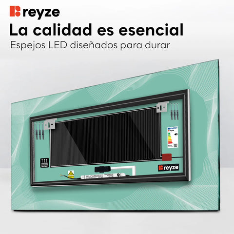 Espejo LED Rectangular | Botones táctiles | Función antivaho | Luz blanca cálida - Reyze Seria Simetria Model 3