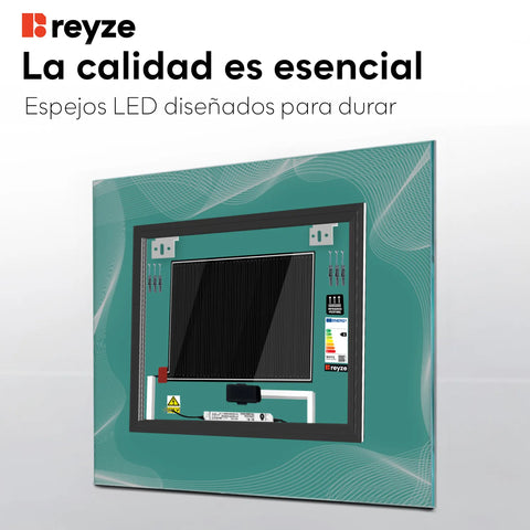 Espejo LED Cuadrado | Botones táctiles | Función antivaho | Temperatura de color ajustable - Reyze Seria Simetria Model 3