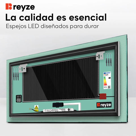 Espejo LED Rectangular | Botones táctiles | Función antivaho | Luz blanca cálida - Reyze Seria Simetria Model 4