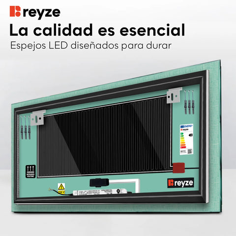 Espejo LED Rectangular | Botones táctiles | Función antivaho | Luz blanca cálida - Reyze Seria Simetria Model 6