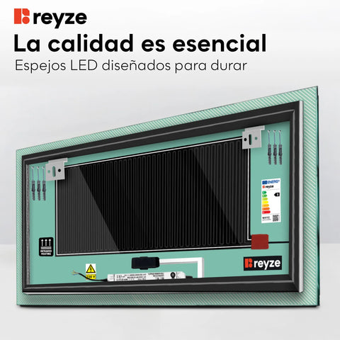 Espejo LED Rectangular | Botones táctiles | Función antivaho | Luz blanca cálida - Reyze Seria Simetria Model 7