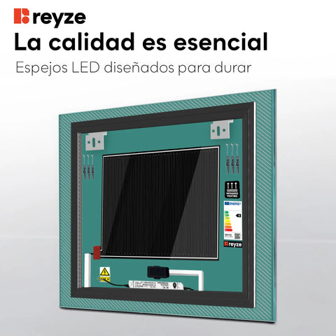 Espejo LED Cuadrado | Botones táctiles | Función antivaho | Temperatura de color ajustable - Reyze Seria Simetria Model 7
