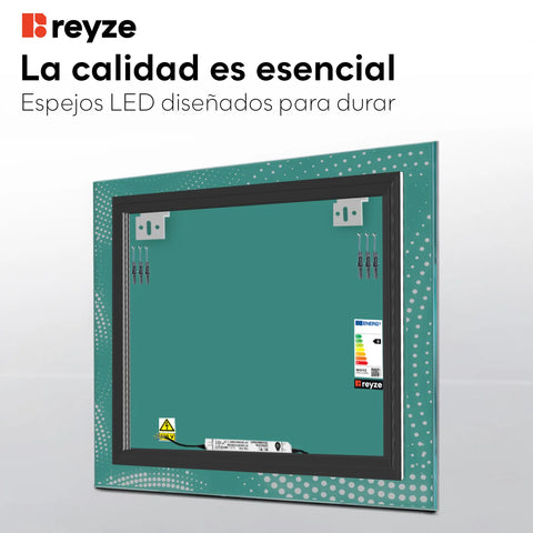 Espejo LED Cuadrado | Control por interruptor de pared | Luz blanca cálida - Reyze Seria Simetria Model 8