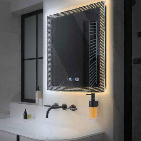 Espejo LED Cuadrado | Botones táctiles | Función antivaho | Temperatura de color ajustable - Reyze Seria Simetria Model 7