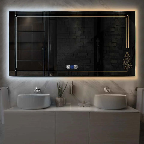 Espejo LED Rectangular | Botones táctiles | Función antivaho | Temperatura de color ajustable - Reyze Seria Good Vibes Model 3