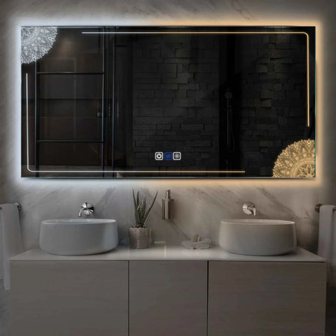 Espejo LED Rectangular | Botones táctiles | Función antivaho | Temperatura de color ajustable - Reyze Seria Good Vibes Model 7