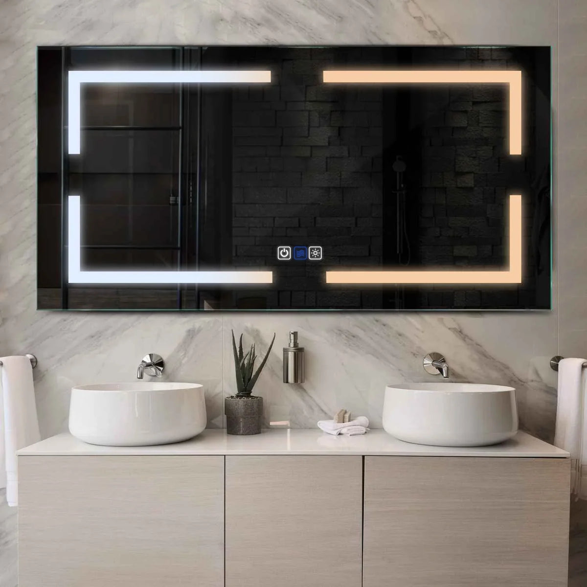 Espejo LED Rectangular | Botones táctiles | Función antivaho | Temperatura de color ajustable - Reyze Seria Salono Model 2