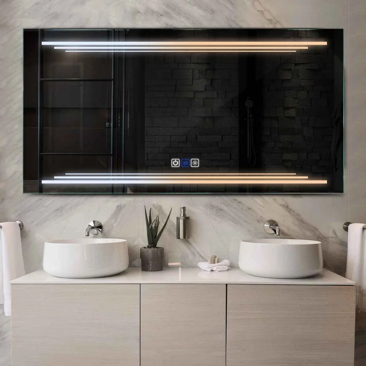 Espejo LED Rectangular | Botones táctiles | Función antivaho | Temperatura de color ajustable - Reyze Seria Salono Model 7