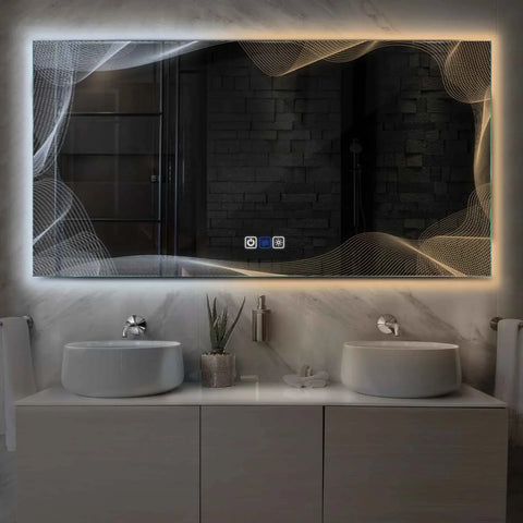 Espejo LED Rectangular | Botones táctiles | Función antivaho | Temperatura de color ajustable - Reyze Seria Simetria Model 3