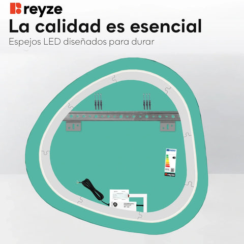 Espejo LED Asimétrico | Botón táctil | Luz blanca cálida - Reyze Seria Salono Model 1