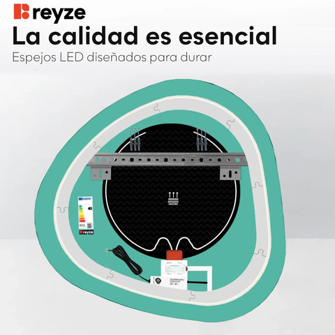 Espejo LED Asimétrico | Botones táctiles | Función antivaho | Luz blanca fría - Reyze Seria Ambient Model 1
