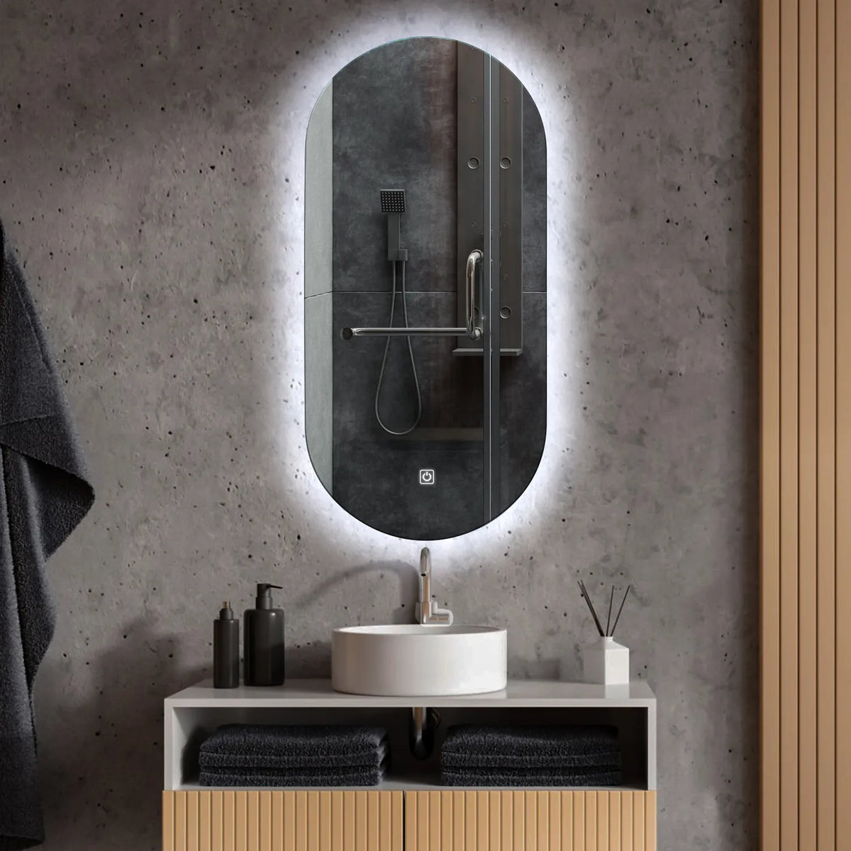 Espejo LED Ovalado | Botón táctil | Luz blanca fría - Reyze Seria Ambient Model 1