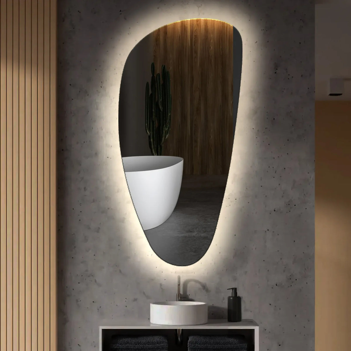 Espejo LED Asimétrico Vertical | Control por interruptor de pared | Luz blanca neutra - Reyze Seria Ambient Model 1