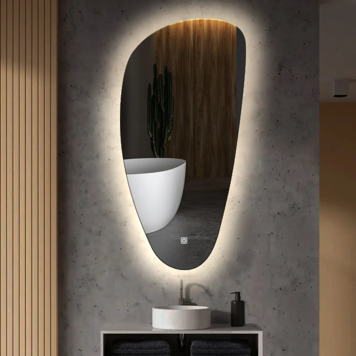 Espejo LED Asimétrico Vertical | Botón táctil | Luz blanca neutra - Reyze Seria Ambient Model 1